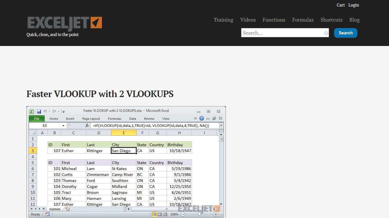 Excel formula: Faster VLOOKUP with 2 VLOOKUPS | Exceljet